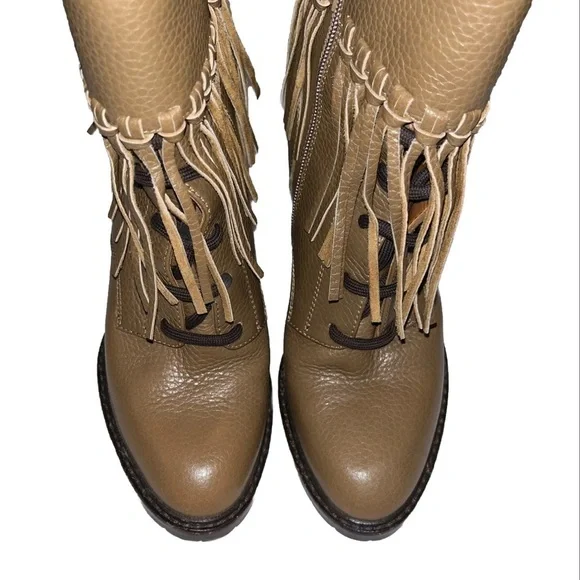 Valentino Brown Fringe Moto Ankle Boot Lug Sole EU 37 Designer EUC - Picture 4 of 10
